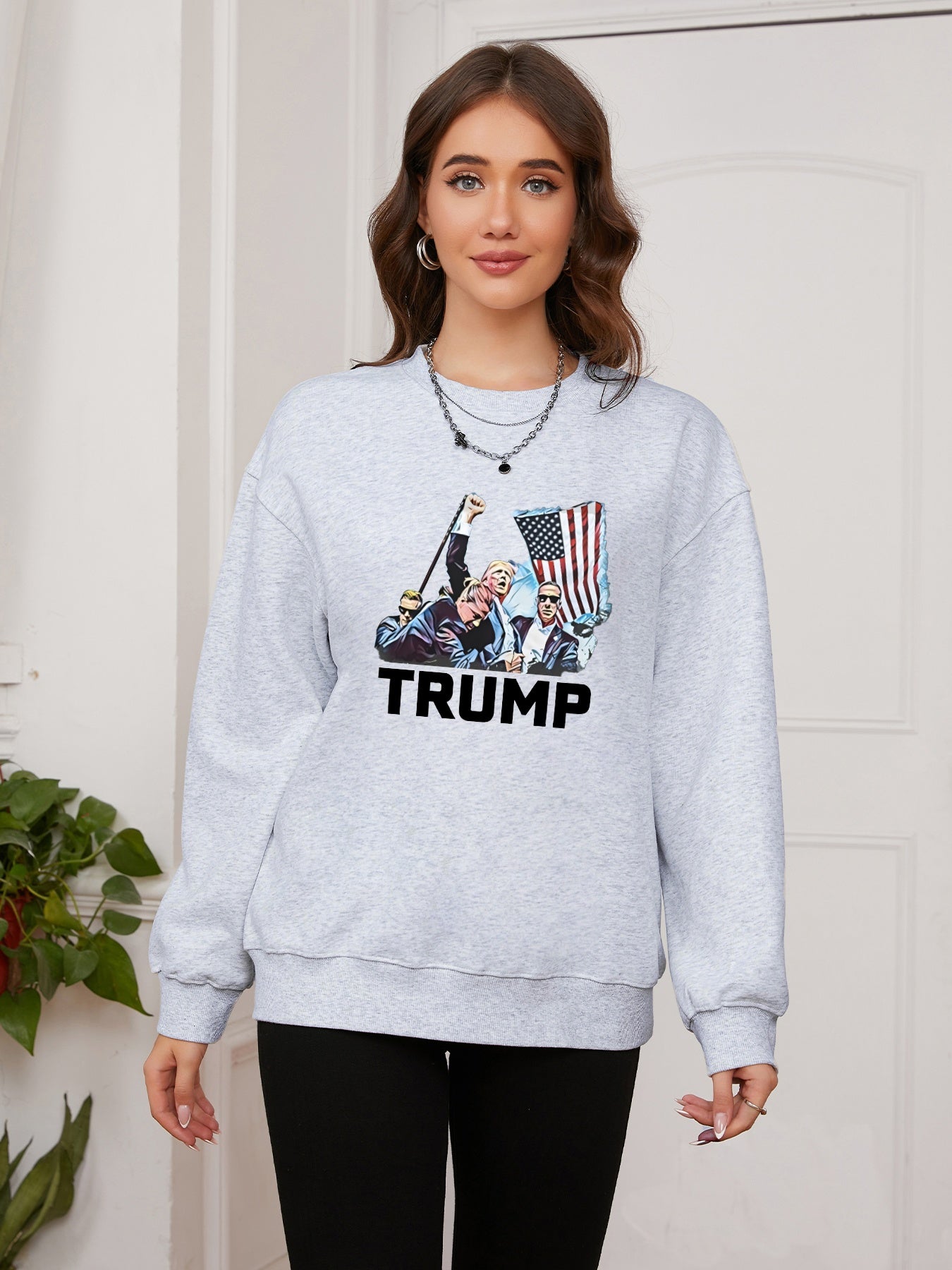 Women Fight 2024 Trump Print Casual Sweatshirt