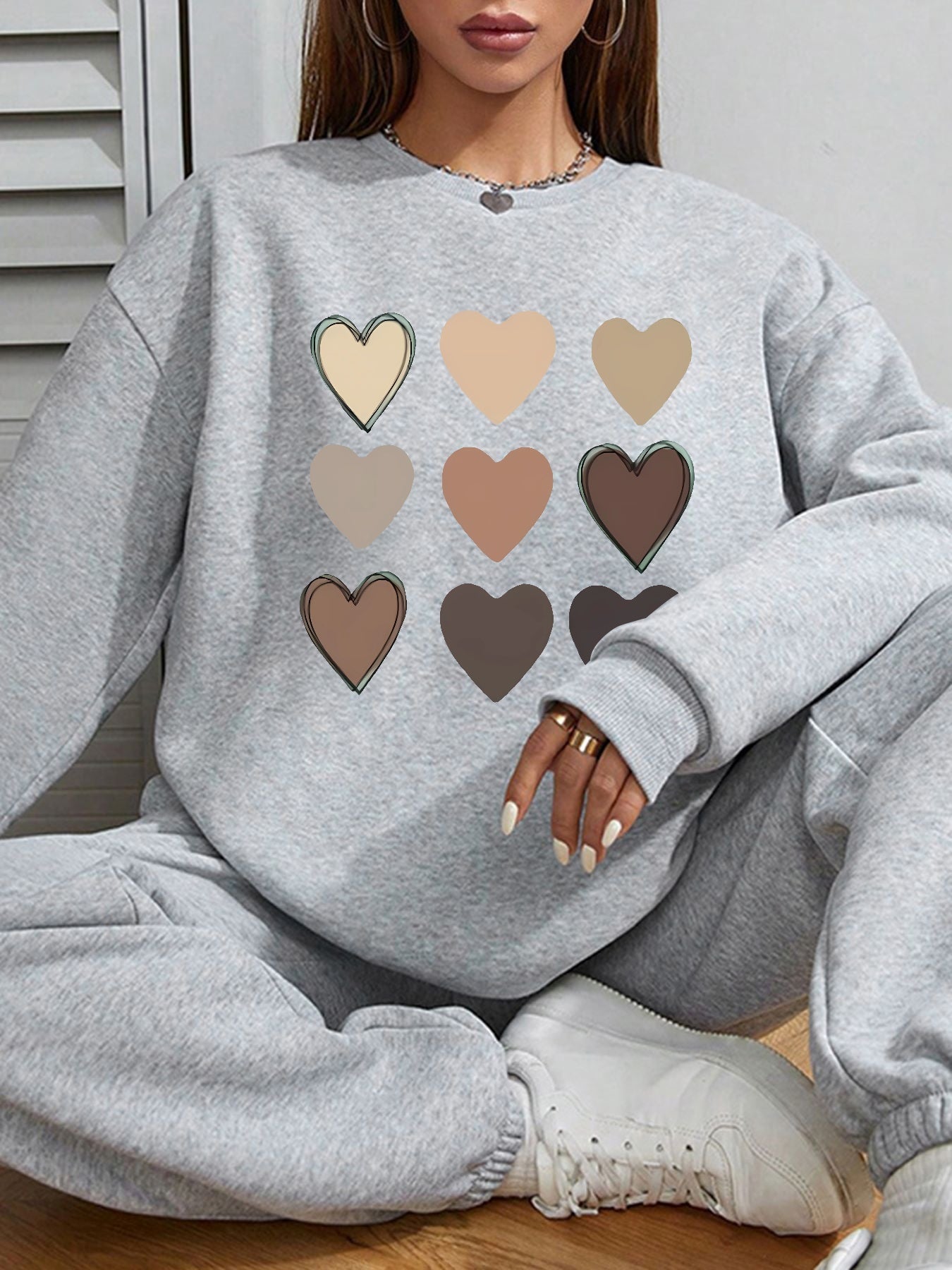 Women Nine Hearts Printed Casual Sweatshirt