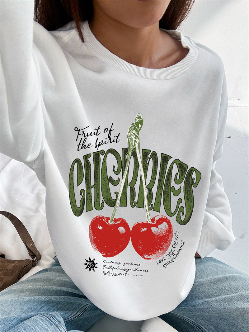 Women Cherry Print Casual Sweatshirt