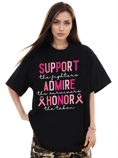 Women SUPPORT ADMIRE HONOR Letter Printed Short Sleeve T-Shirts