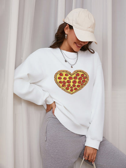 Women Pizza Lover Pizza Heart Print Casual Sweatshirt