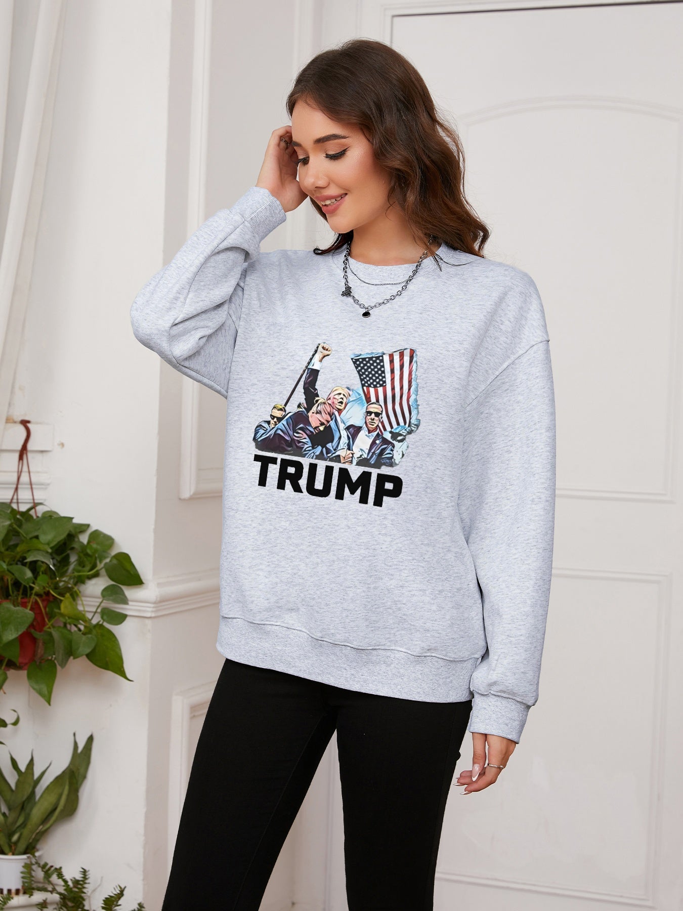 Women Fight 2024 Trump Print Casual Sweatshirt