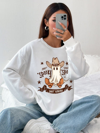 Women Cowboy Spooky Print Casual Sweatshirt