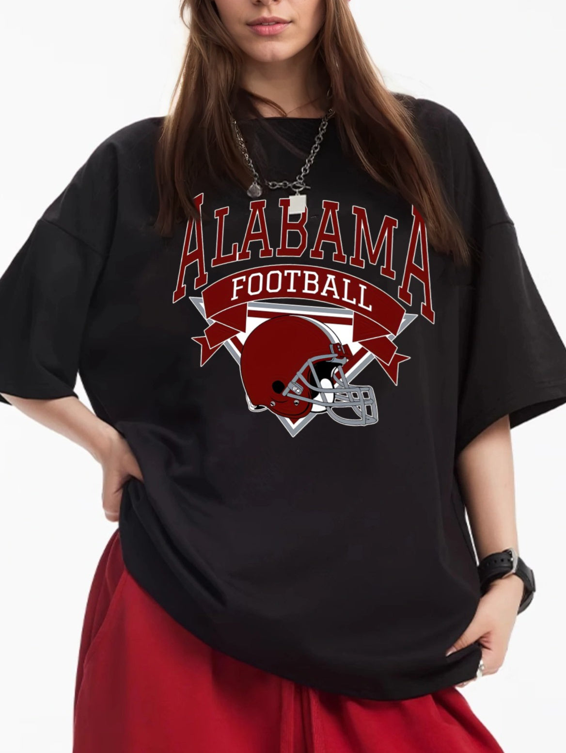 Women ALABAMA Football Helmet Printed Casual Short Sleeve T-Shirt