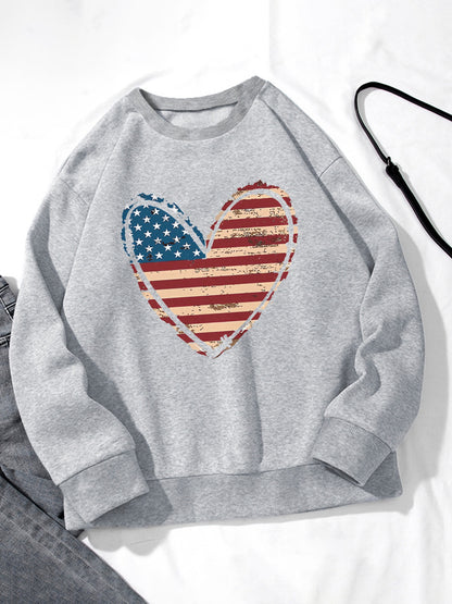 Women USA Flag Heart Printed Casual Sweatshirt