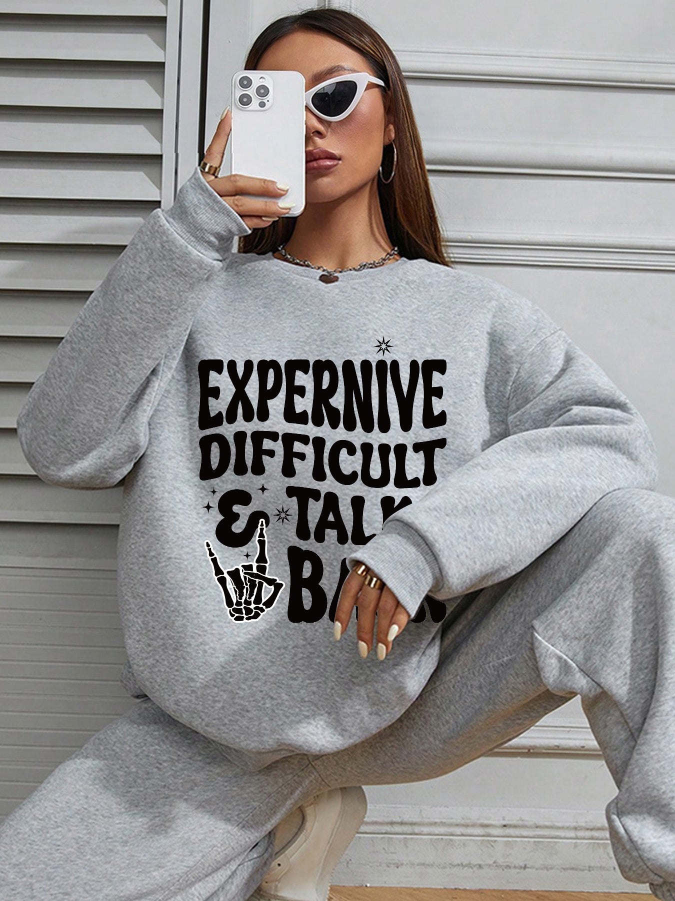 Women Rock Skull Letters Printed Sweatshirt