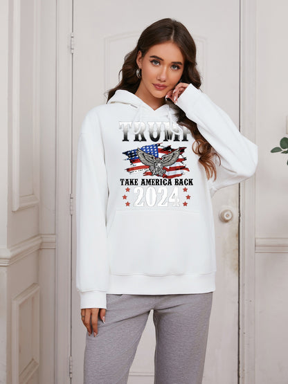 Women America Flag and Eagle and Trump Take America Back Print Casual Hoodie