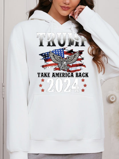 Women America Flag and Eagle and Trump Take America Back Print Casual Hoodie