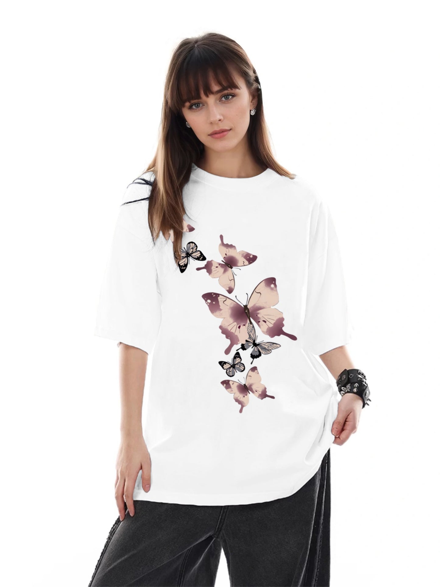 Women Butterfly Print Casual Short Sleeve T-Shirt