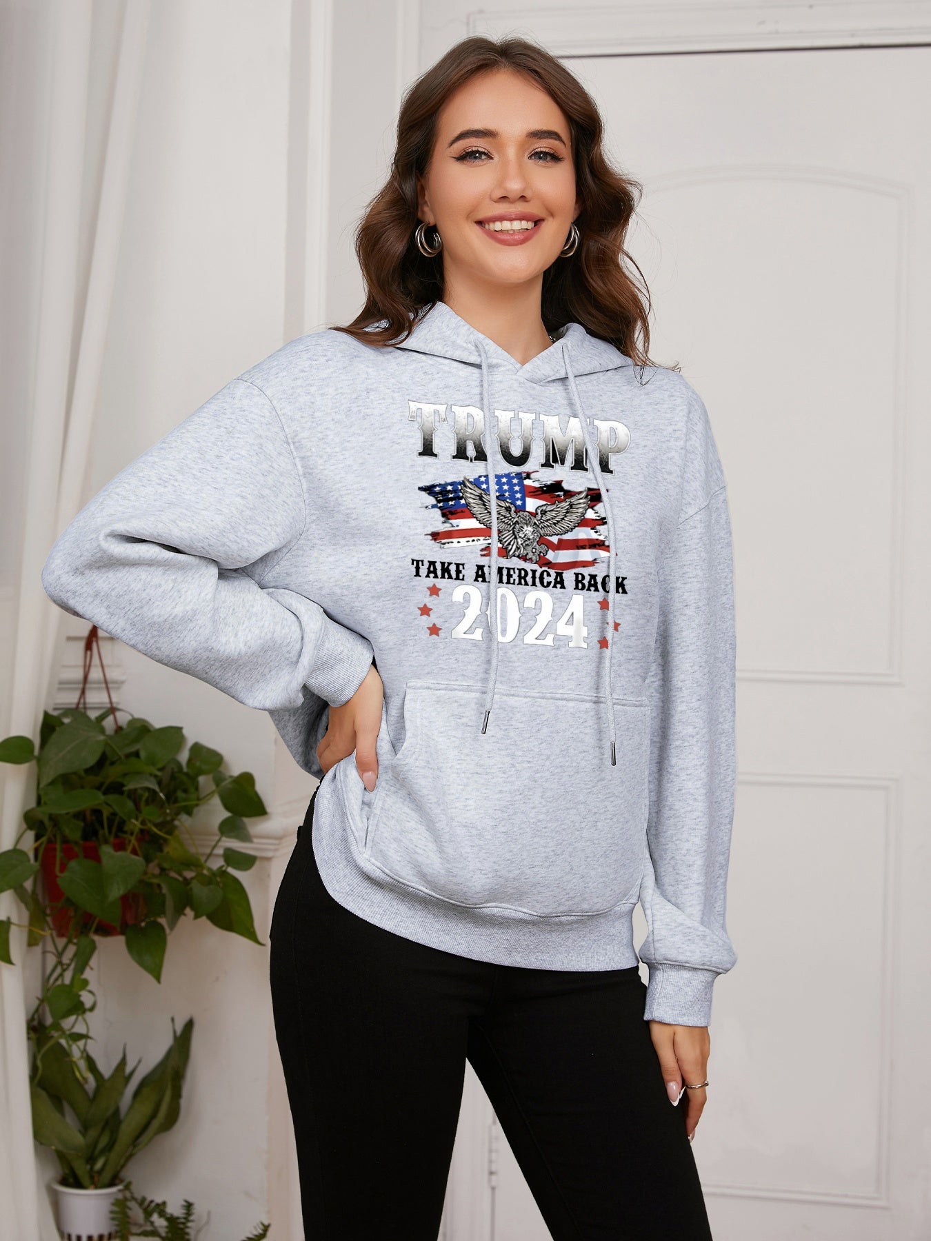 Women America Flag and Eagle and Trump Take America Back Print Casual Hoodie