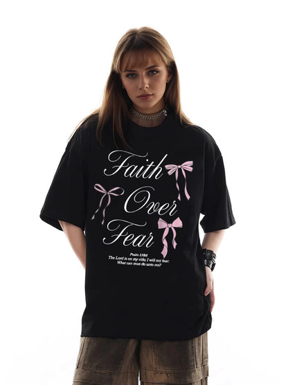 Women Faith Over Fear Printed Casual Short Sleeve T-Shirt