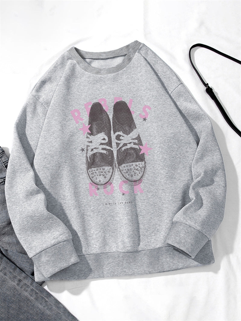 Women REBELS ROCK Shoes Print Casual Sweatshirt