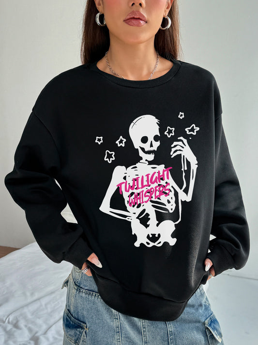 Women Skull Graffiti Pattern Casual Sweatshirt