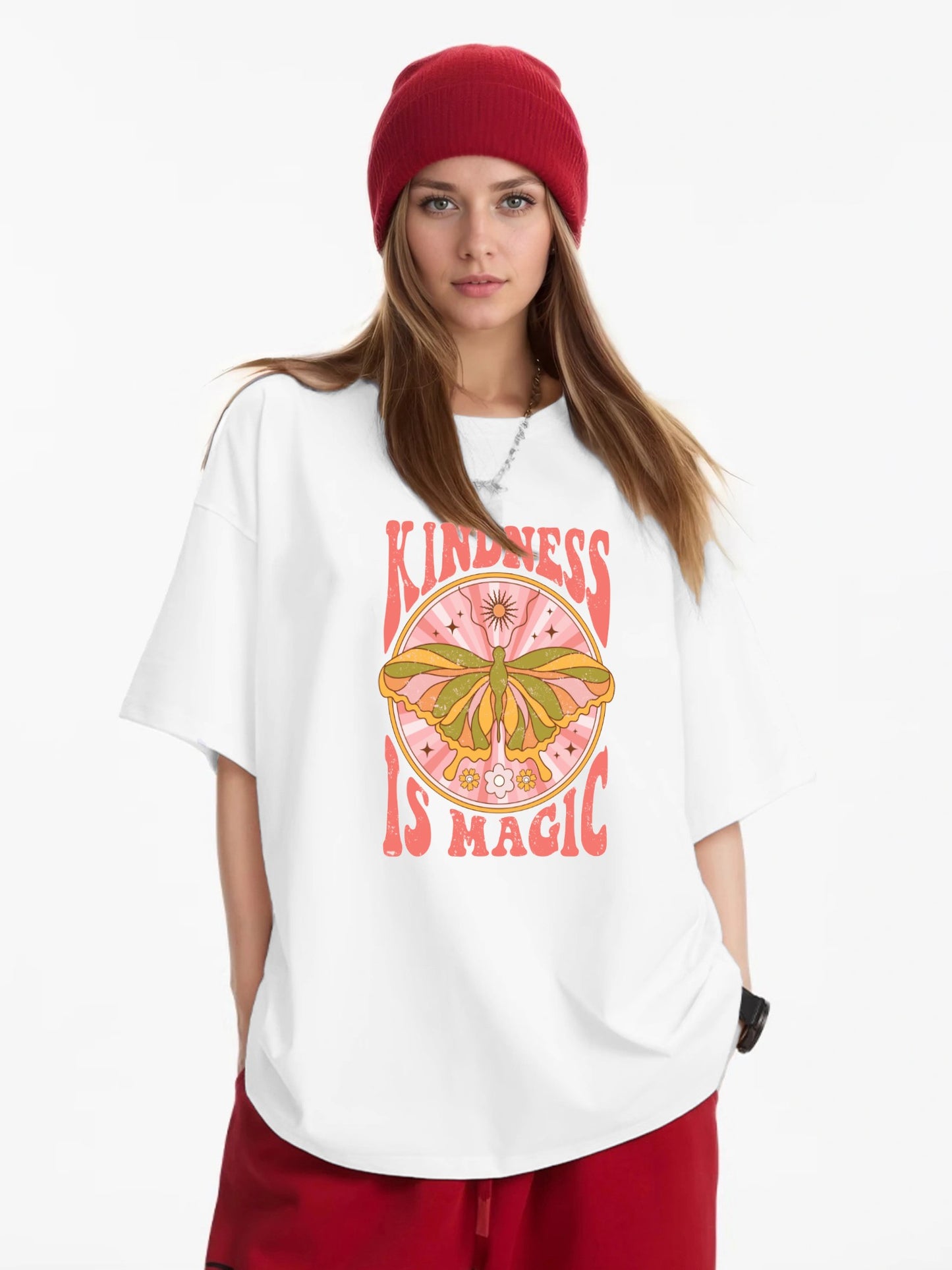 Women KINDNESS IS MAGIC Butterfly Print Casual T-Shirt