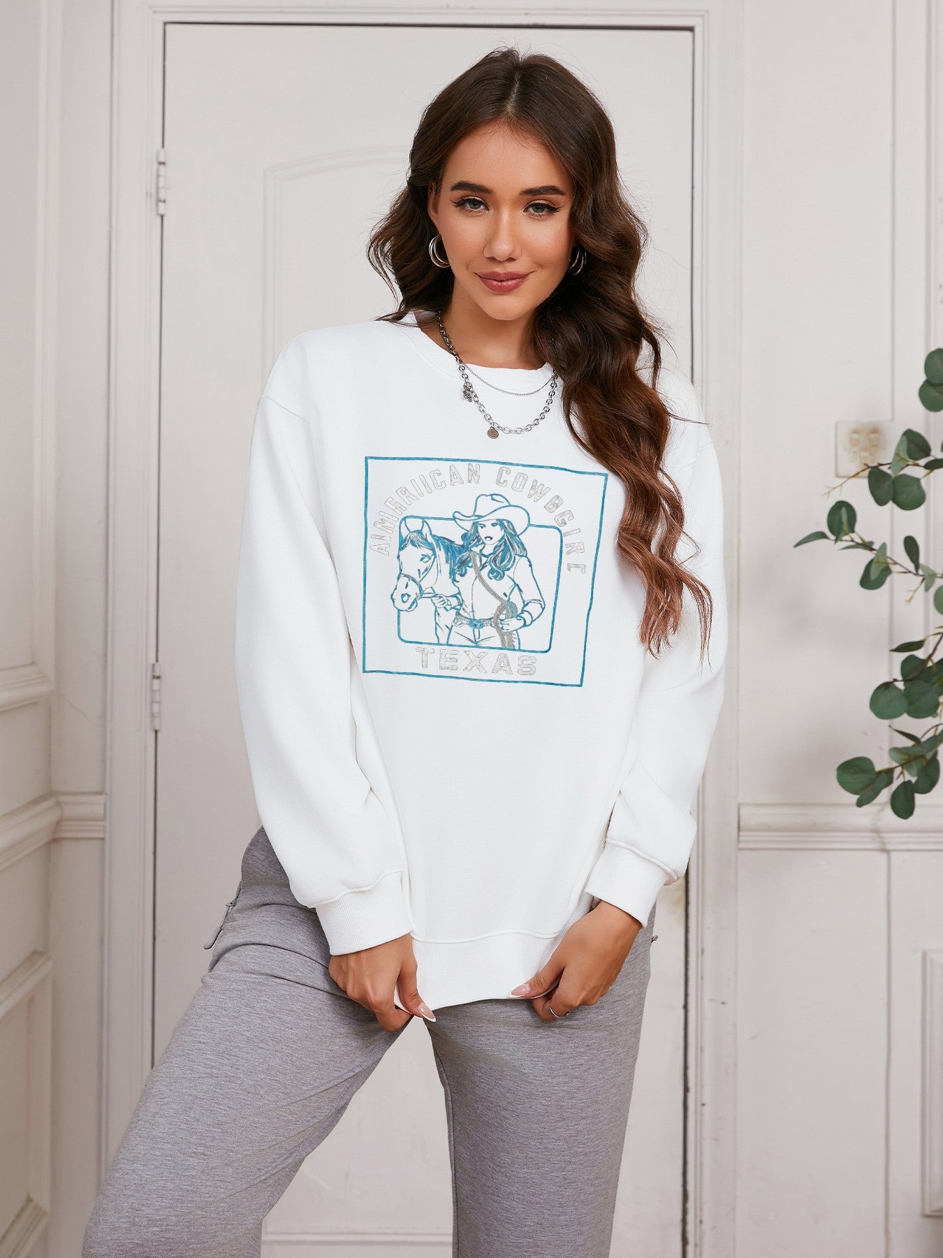 Women American Cowgirl Print Casual Sweatshirt