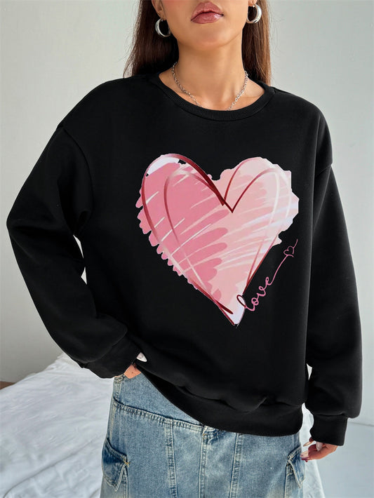 Women Pink Heart Printed Casual Sweatshirt