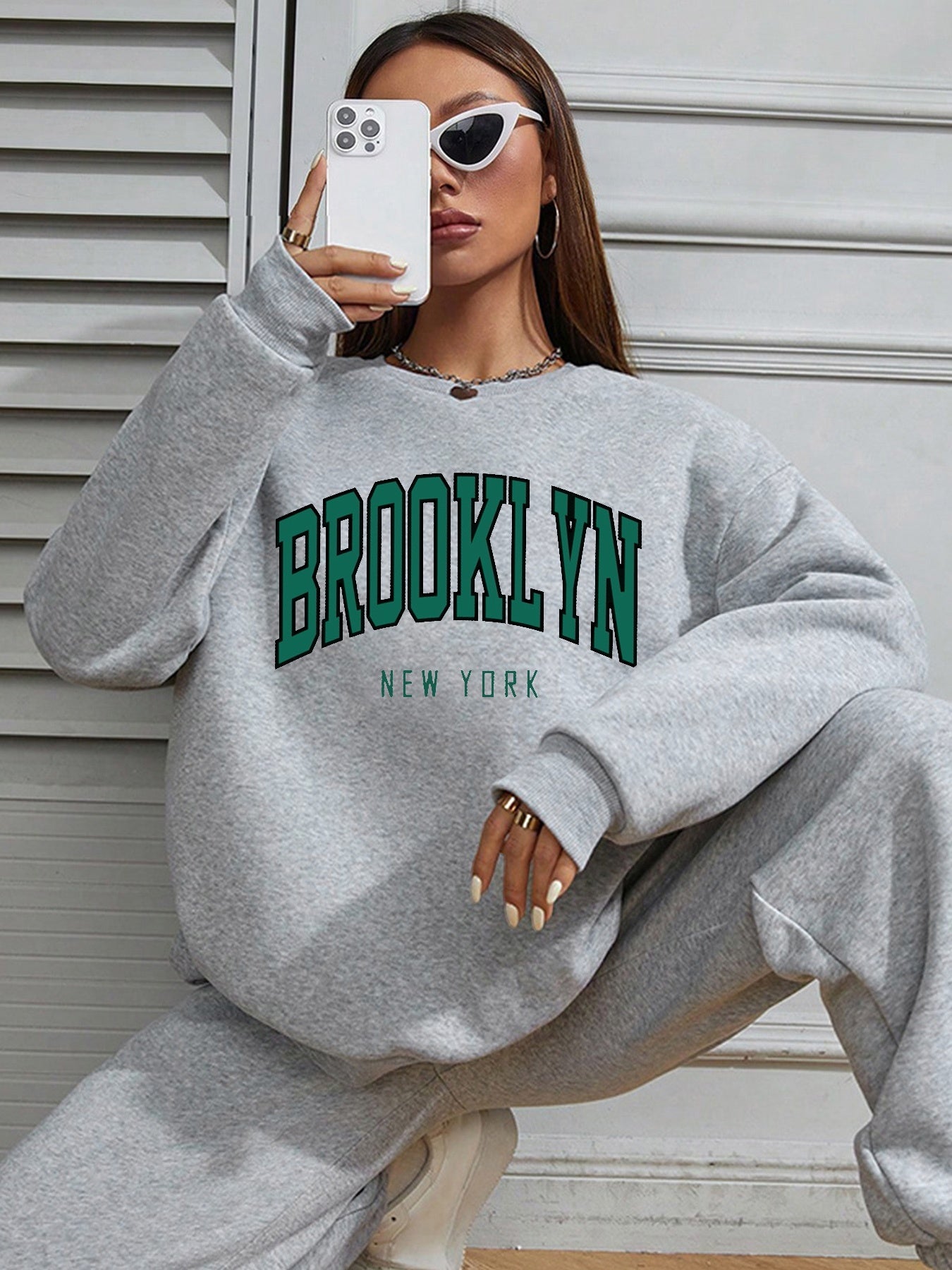 Women Brooklyn Letter Printed Oversized Sweatshirts Casual Pullovers