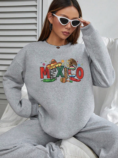 Women Mexico Colorful Contrasting Color Personalized Letter Print Sweatshirt