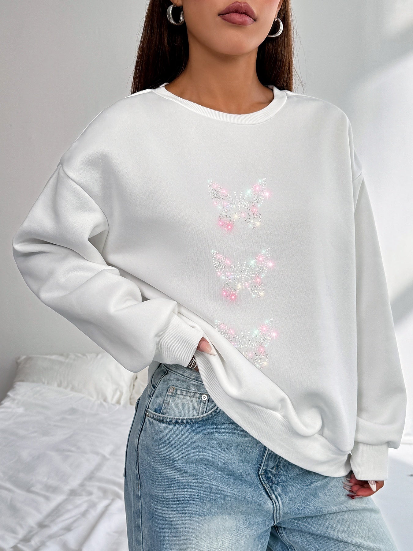 Women Simple Personalized Butterfly Print Sweatshirt