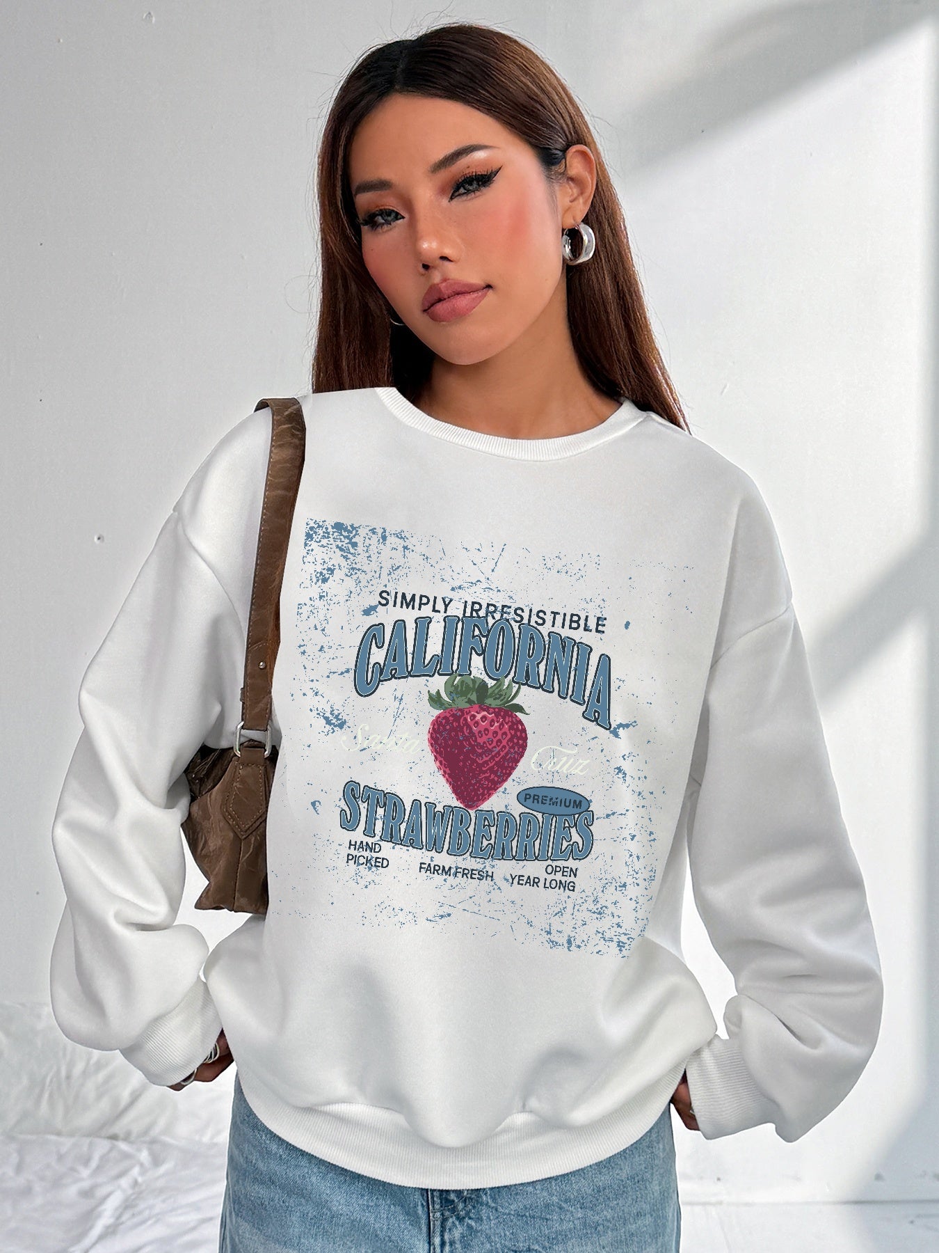 Women California Strawberry Printed Casual Sweatshirt