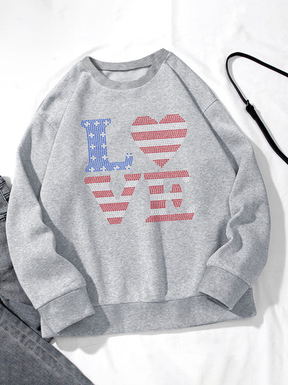 Women Love Letters American Flag Printed Casual Sweatshirt