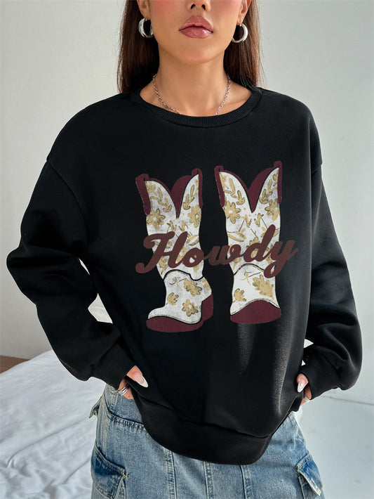 Women HOWDY Boots Print Casual Sweatshirt