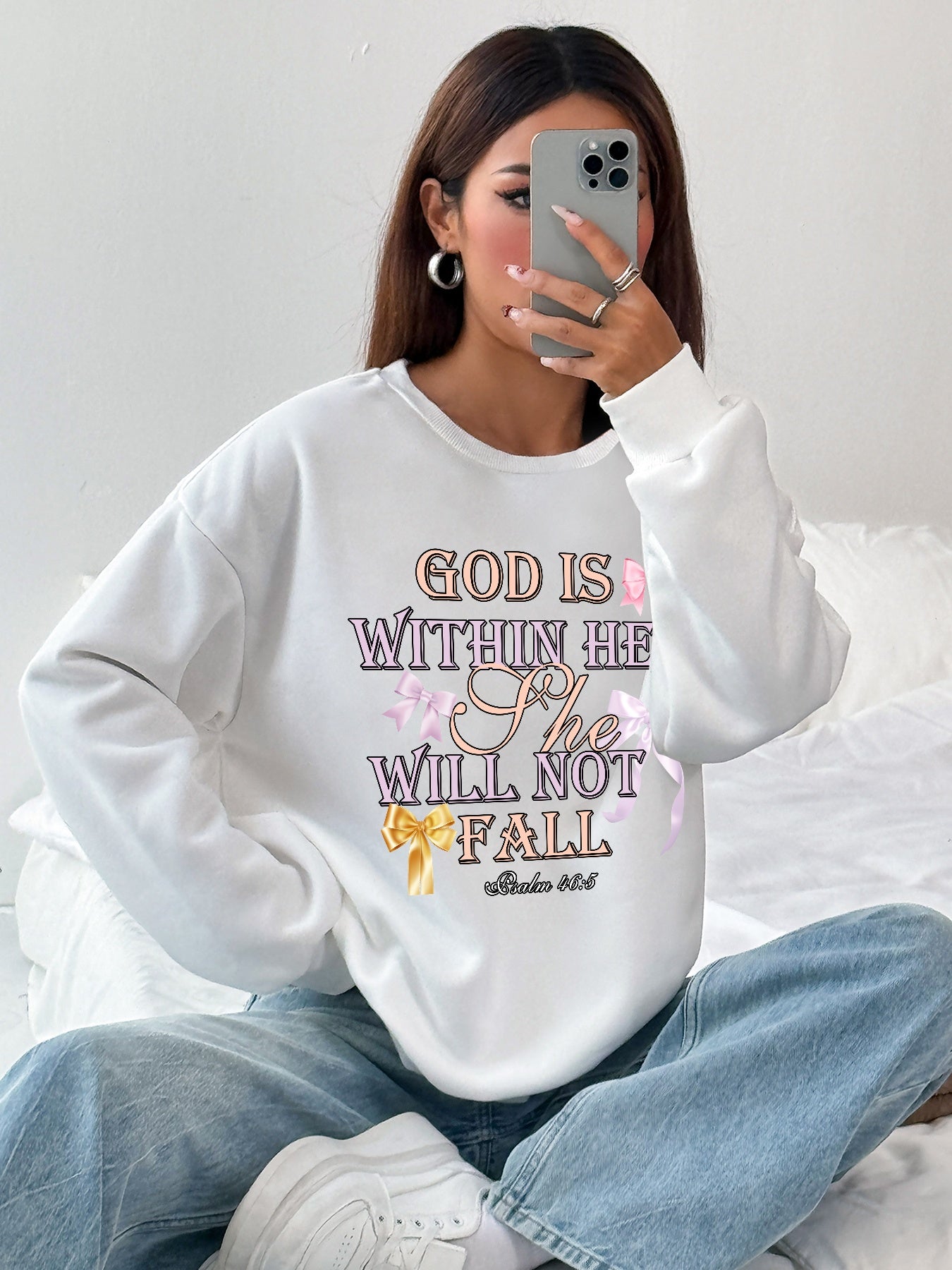 Women GOD IS WITHIN HER SHE WILL NOT FALL Printed Casual Sweatshirt