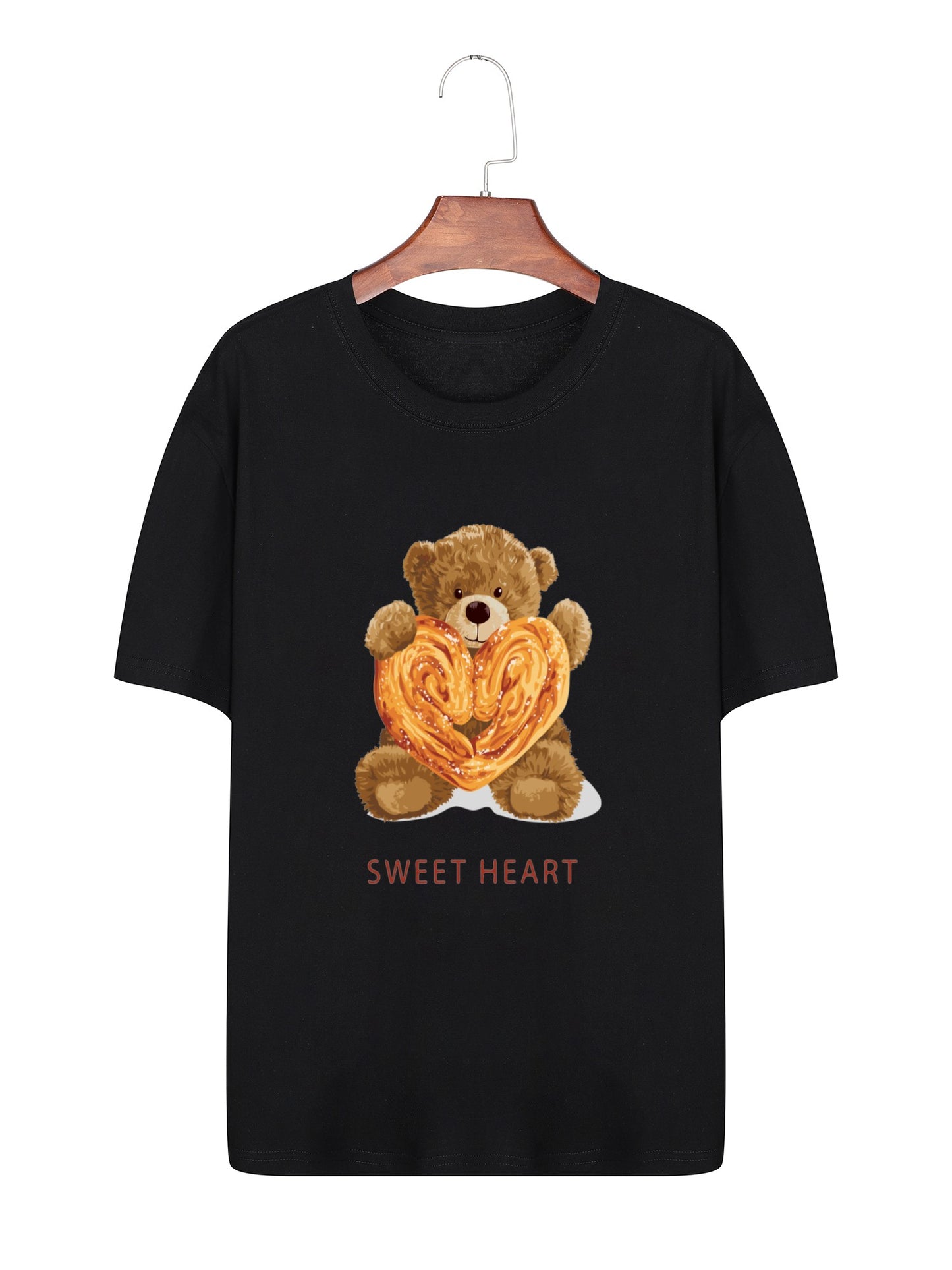 Women Cookies and Cute Bear Print Casual T-Shirt