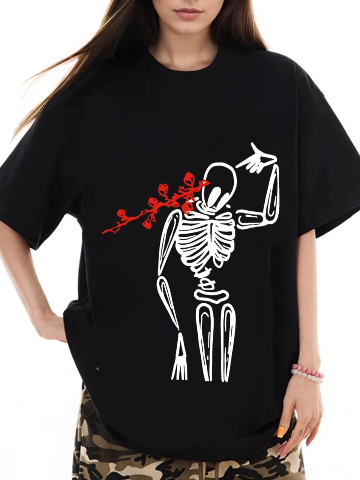 Women's Shooting Skull Print Loose Casual Short Sleeve T-Shirt