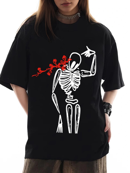 Women's Shooting Skull Print Loose Casual Short Sleeve T-Shirt