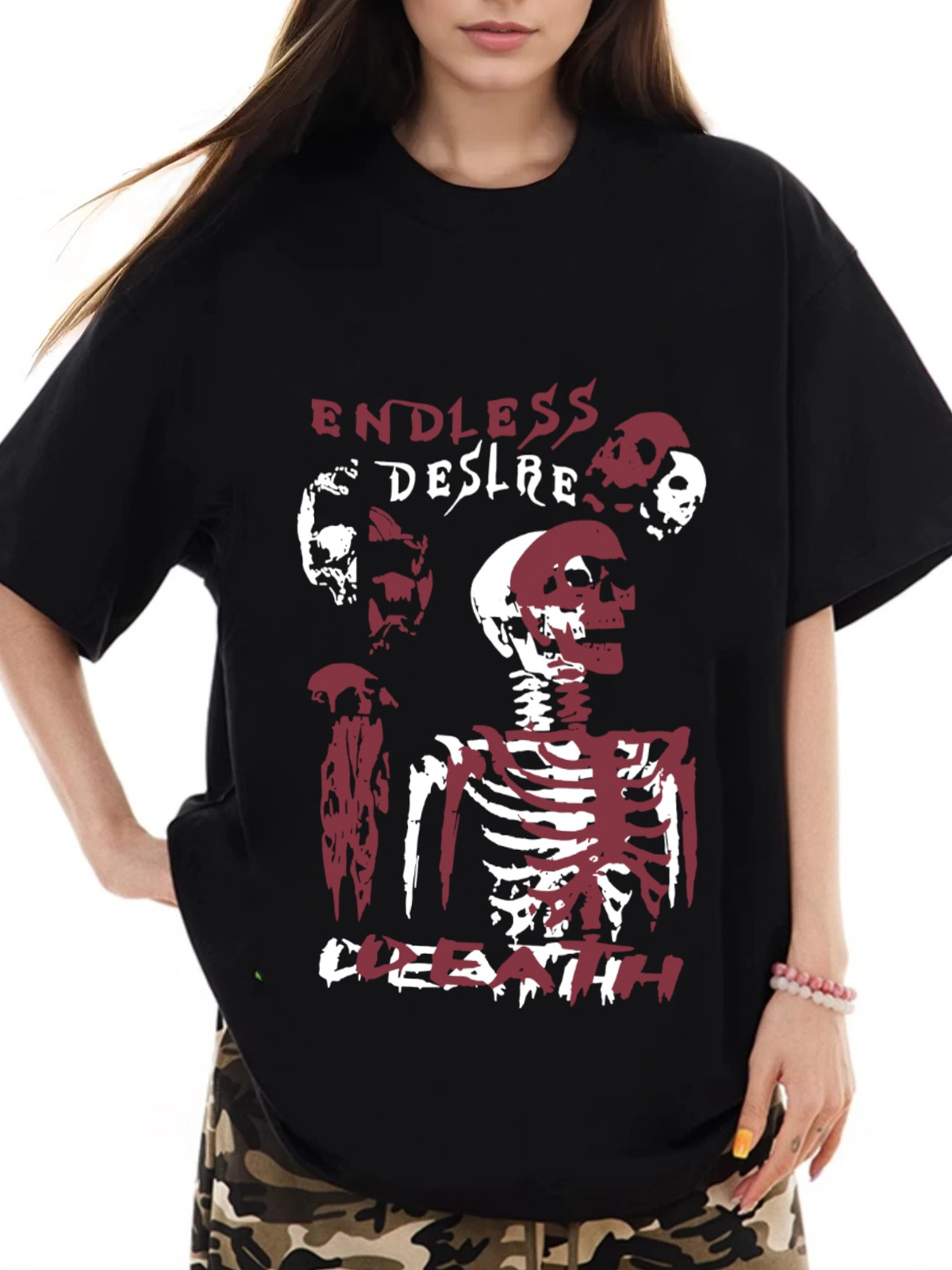 Women's ENDLESS DESIRE Skull Print Loose Casual Short Sleeve T-Shirt