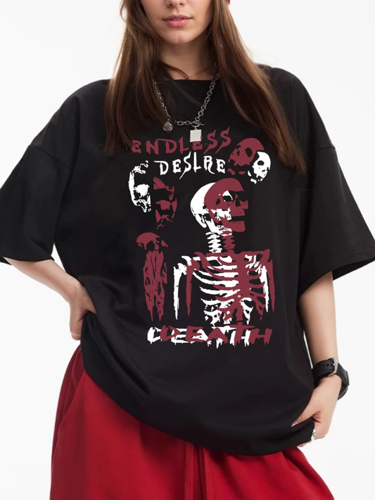 Women's ENDLESS DESIRE Skull Print Loose Casual Short Sleeve T-Shirt