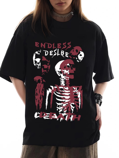 Women's ENDLESS DESIRE Skull Print Loose Casual Short Sleeve T-Shirt