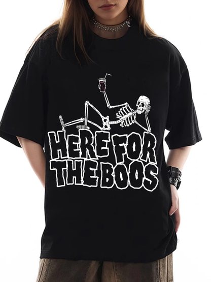 Women's Here For The Boos Skull Print Loose Casual Short-Sleeved T-Shirt