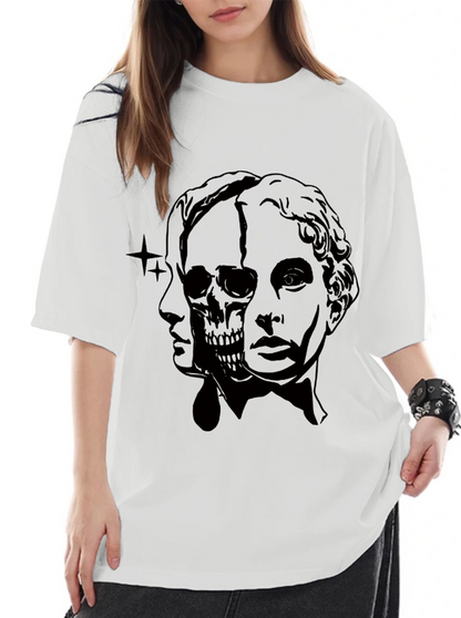 Women's Kids and Skull Print Loose Casual Short Sleeve T-Shirt