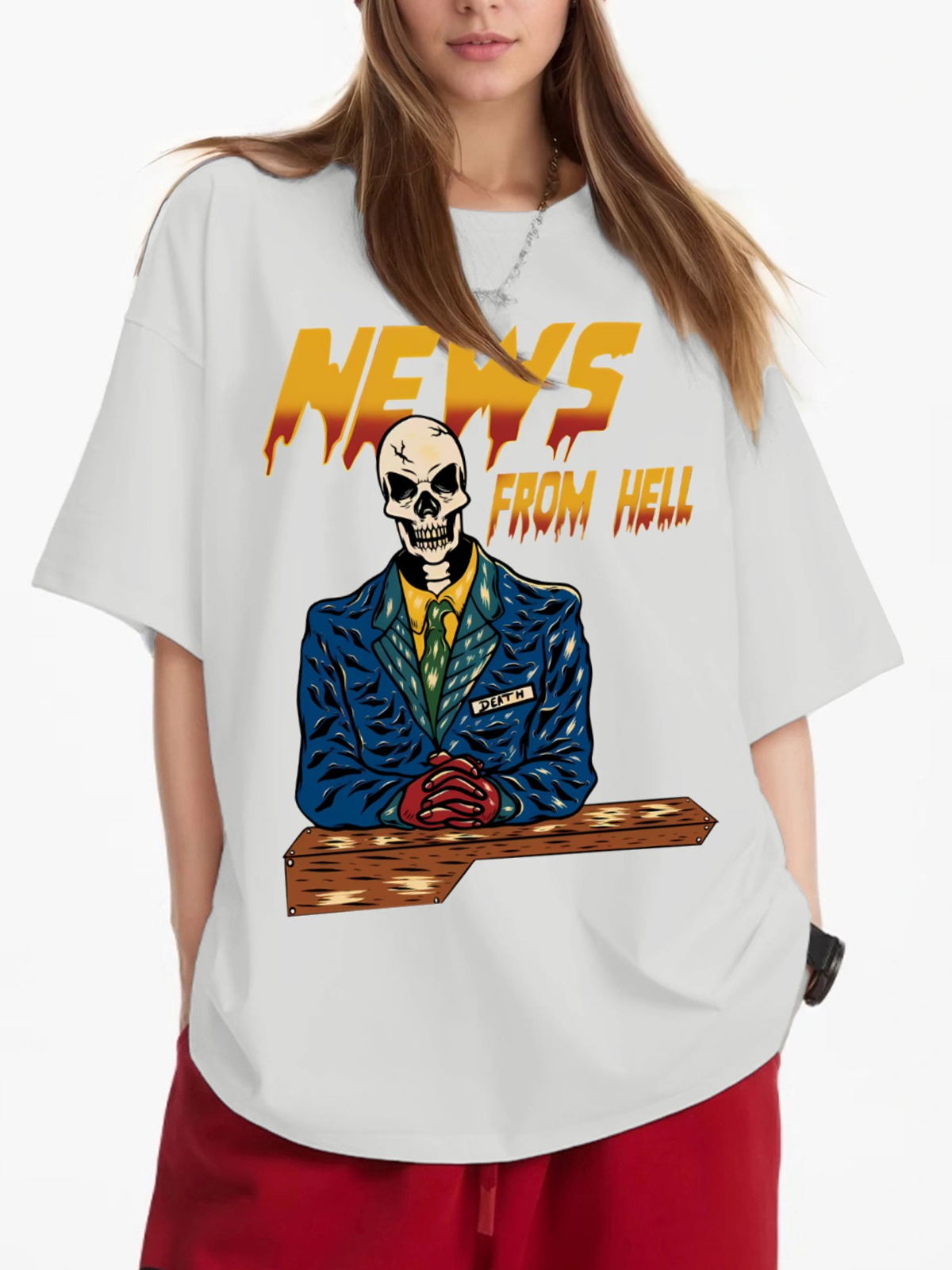 Women's News From Hell News Anchor Skull Print Loose Casual Short Sleeve T-Shirt