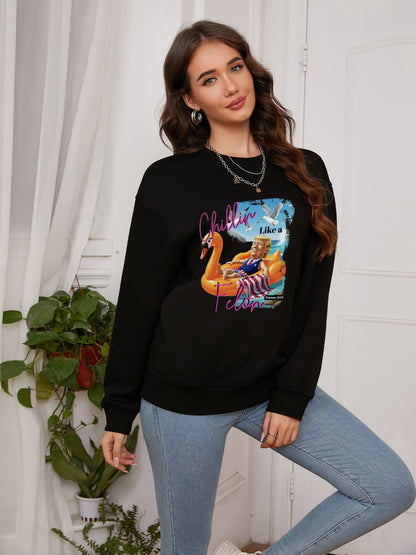 Women Duckling Swim Ring Printed Casual Sweatshirt