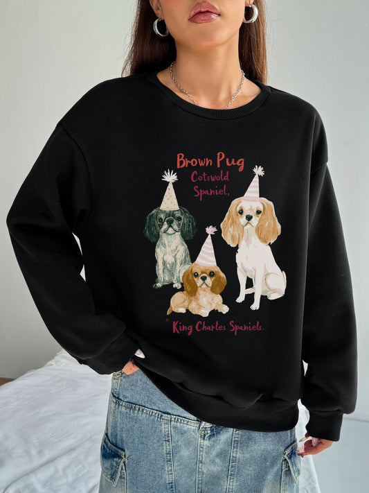 Women Hat Puppy Holiday Print Casual Sweatshirt