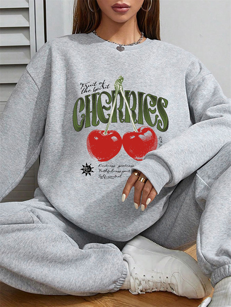 Women Cherry Print Casual Sweatshirt