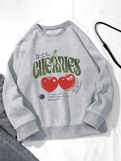 Women Cherry Print Casual Sweatshirt