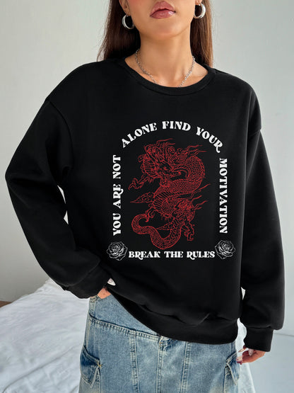 Women Chinese Style Dragon Printed Element Versatile Sweatshirt