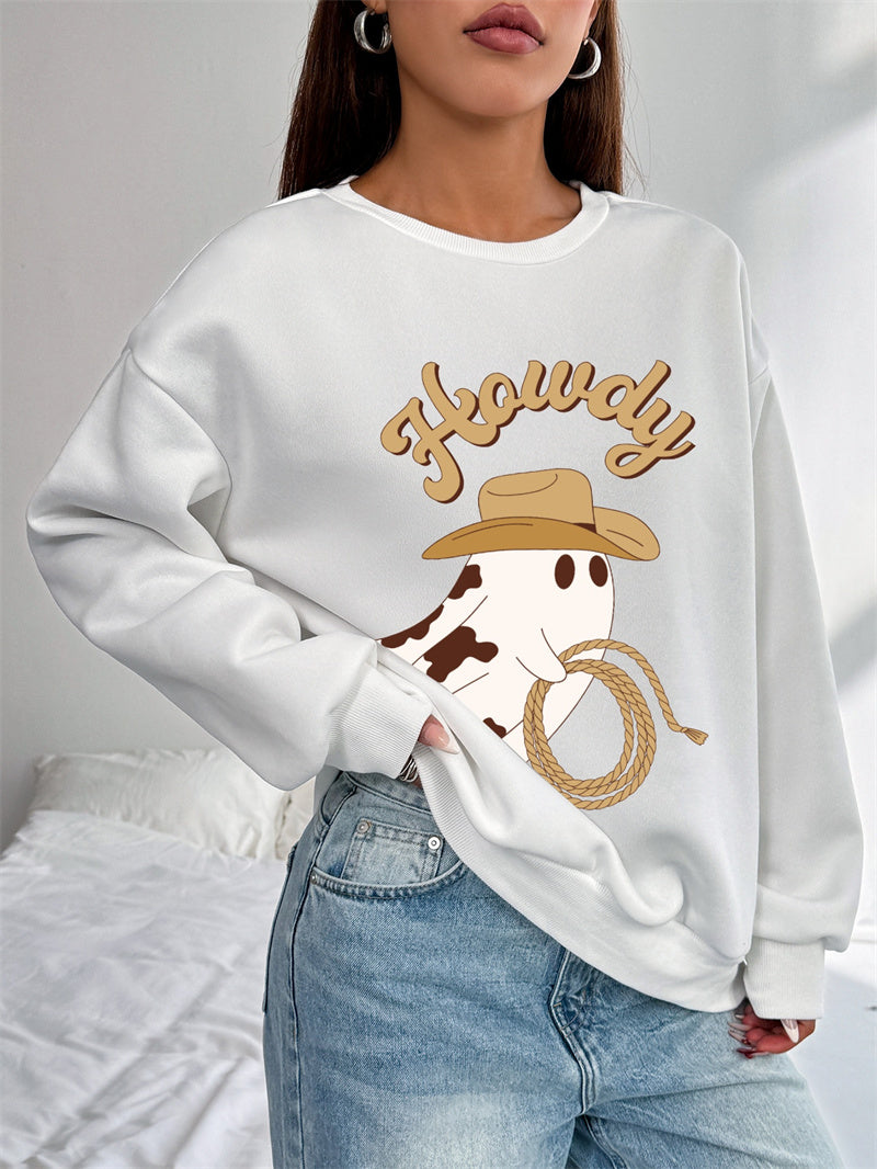 Women Cute Howdy Ghost Print Casual Sweatshirt