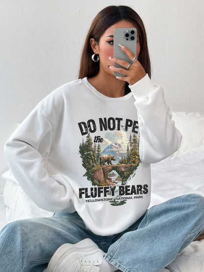 Women Brown Bear Forest Print Casual Sweatshirt