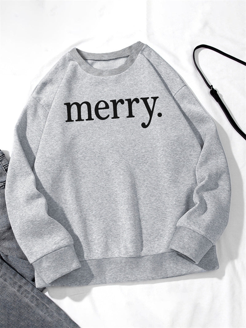 Women Merry Letter Printed Pullover Sweatshirts