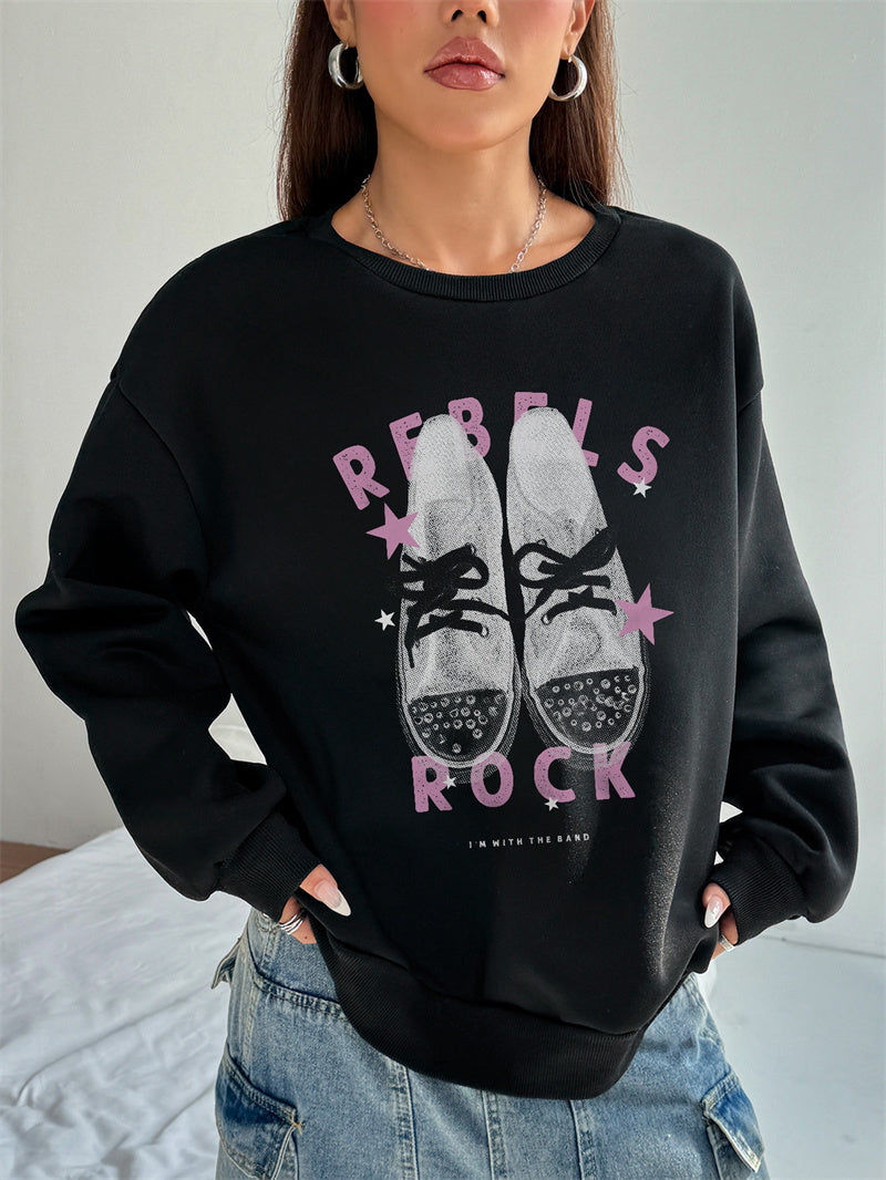 Women REBELS ROCK Shoes Print Casual Sweatshirt