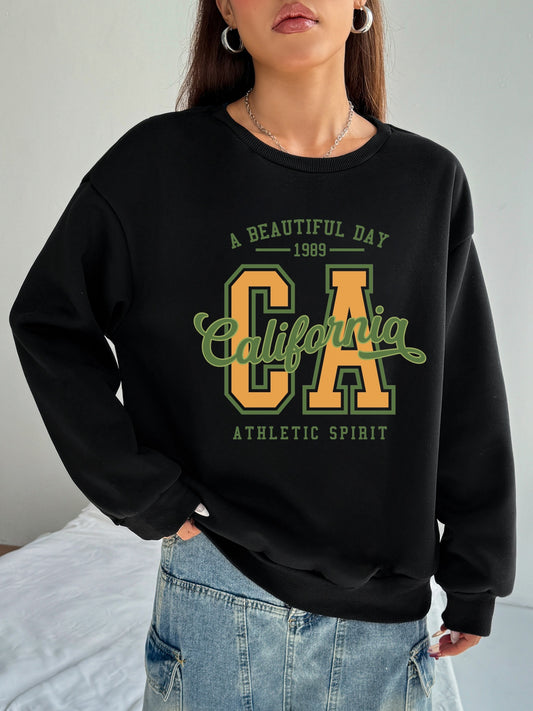 Women CA California Printed Long Sleeve Casual Pullover