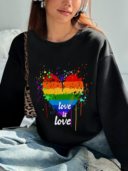 Women Rainbow Heart Print Long Sleeve Sweatshirt