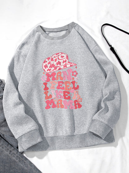 Women Pink Hat with Graffiti Letters Print Casual Sweatshirt