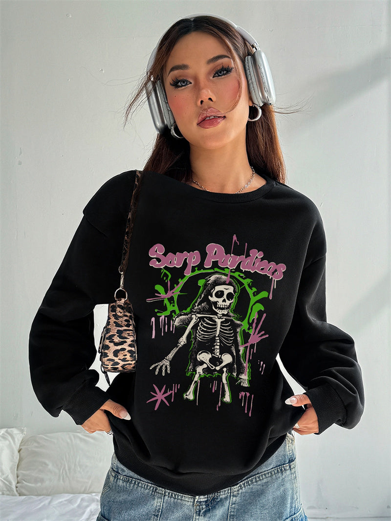 Women Skull Print Casual Sweatshirt