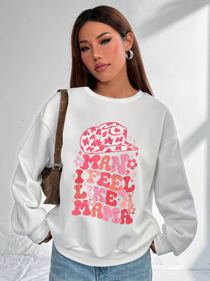 Women Pink Hat with Graffiti Letters Print Casual Sweatshirt